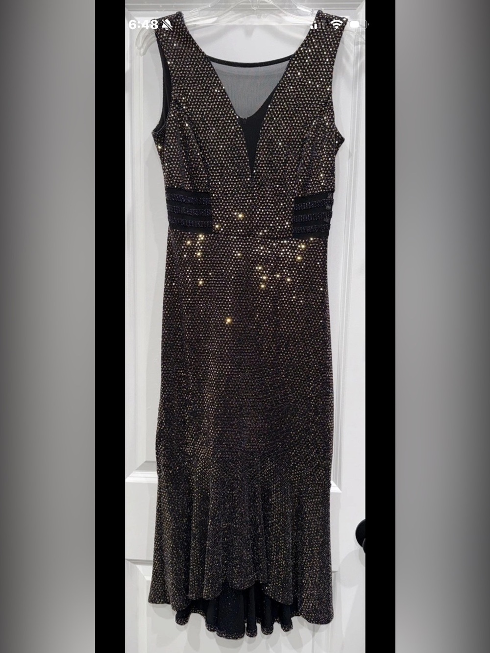 Black & Gold Sequin V-Neck Prom Dress